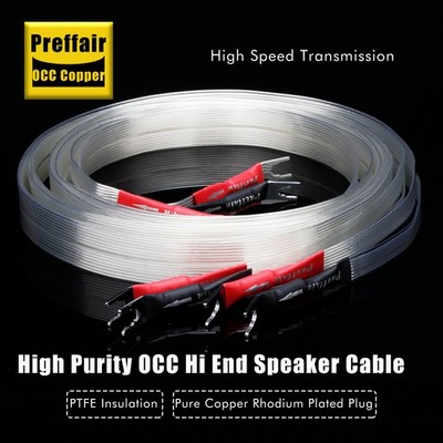 Pair Silver Plated OCC Flat Ribbon HiFi Audio Speaker Cable Fork Y Spade Plug