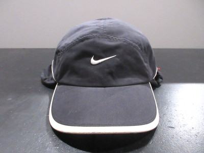 Nike Hat Cap Strap Back Black White Swoosh Logo Tailwind Neck Flap Mens