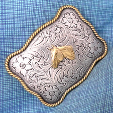 Cowboys Western Horse Belt Buckle Floral Scroll Rope Cowgirl Vtg Nocona .GMP794