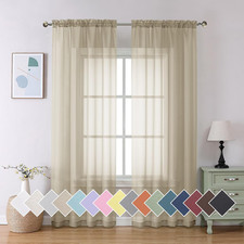 Taupe Sheer Curtains 84 Inches Long 2 Panels Set, Semi Transparent Voile Rod Poc