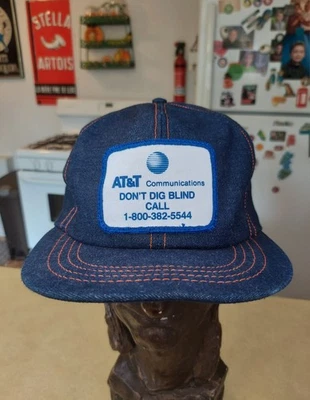 VTtg 80S 90S AT&T Telephone Denim Patch Hat Snapback USA Made Uniform Cap - Image 1 of 4