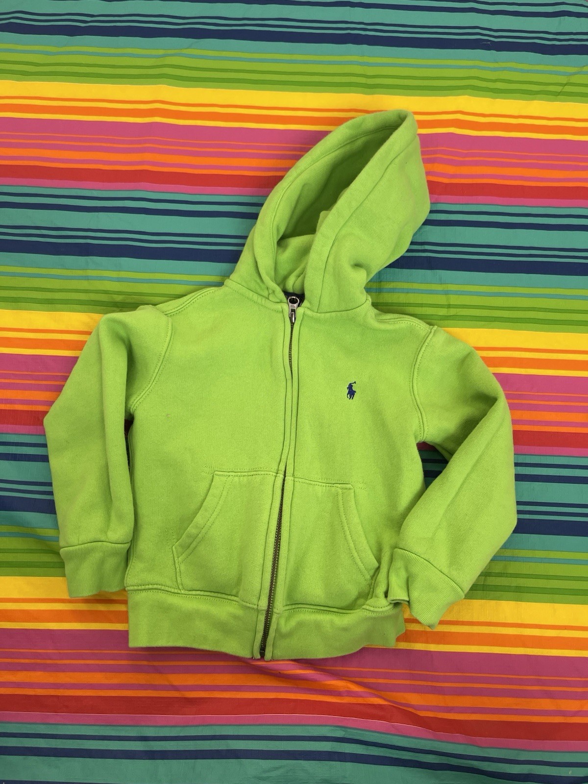 Polo Ralph Lauren ragazzo felpa con cappuccio 4T full zip tasche verde pony H55