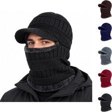 3 in 1 Winter Knitted Balaclava Beanie Hat with Visor