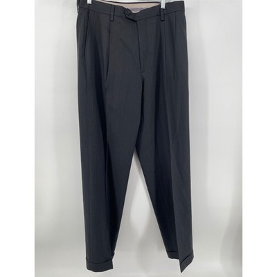 Nautica Dress Pants Mens 34x33 Gray 100% Wool Pleated Classic Fit Cuff Old Money