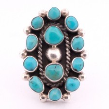 SHOW STOPPER Natural Turquoise Sterling Silver Cluster Ring, US 7