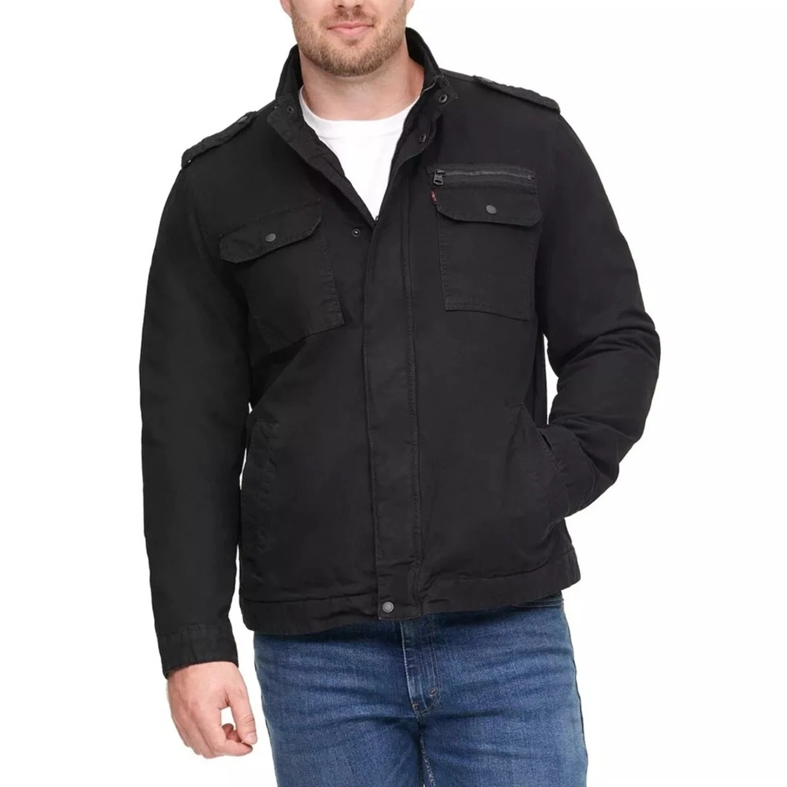 NWT Levi's Men's Two-Pocket Trucker Jacket Sherpa Lined Black Size LT