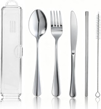 5Pcs Travel Utensils Set with Case Reusable Stainless Steel Flatware Kit Camping
