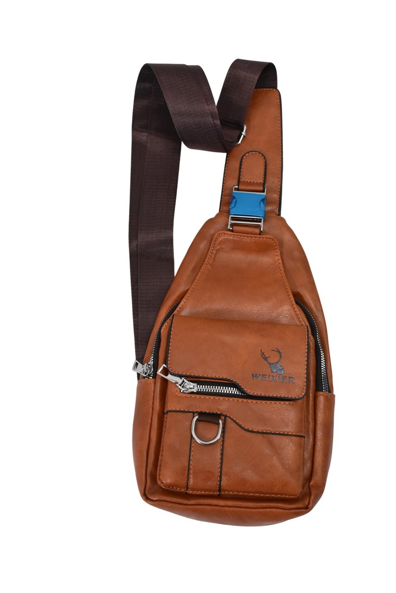 WEIXIER Brown One Size Mens Faux Leather Messenger Bag Adjustable