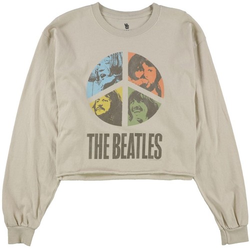 Junk Food Womens The Beatles Beige Graphic Cropped Sweatshirt Top L BHFO 5542