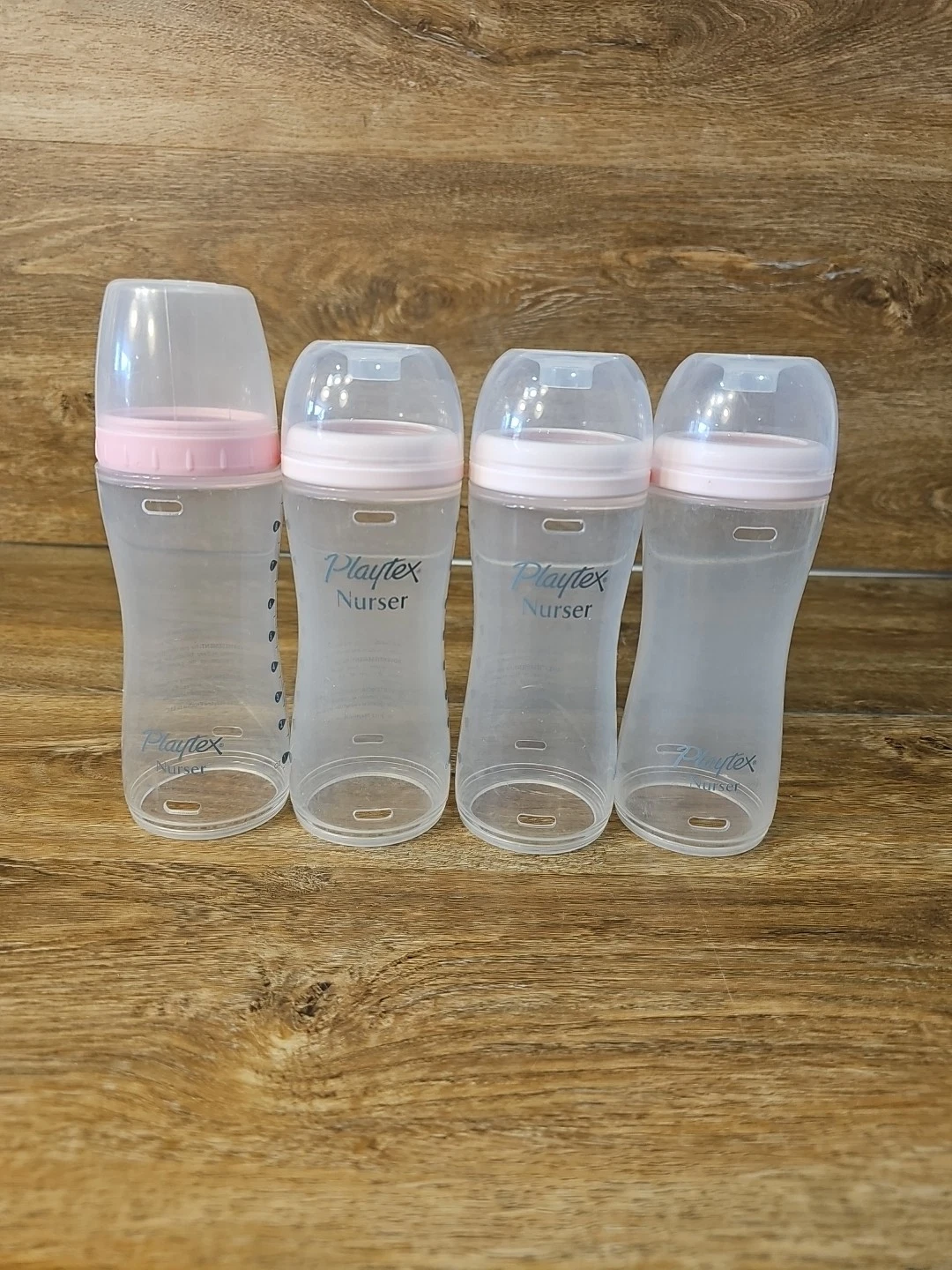 VTG Set Of 4 Playtex Nurser Drop In Bottles Girls Pink No Nipples 8 Oz Read