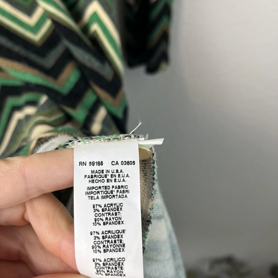 Vestido Karen Kane Para Mujer XL Verde Negro Chevron Manga Larga Cuello Redondo Hecho en EE. UU. Foto 3 de 4