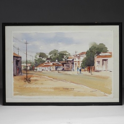 Mid 20thC. Ruth Forbes Urban Town Street Scene Landscape WC Painting