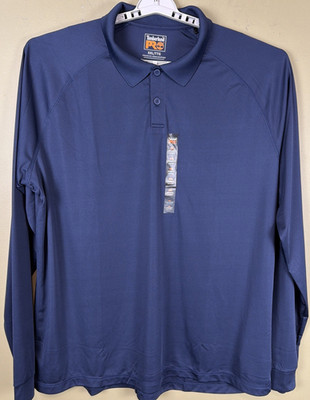 Timberland Pro Mens 2XL Navy Blue Athletic Fit Performance Long Sleeve Polo