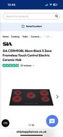 SIA CERH90BL 86cm Black 5 Zone Frameless Touch Control Electric Ceramic Hob