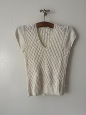 Women's Vintage Cream Cable Knit Sweater Vest.