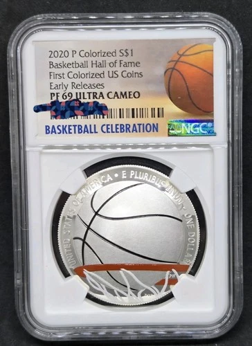 2020P Colorized Silver Dollar Basketball Hall of Fame  NGC PF69 Ultra Cameo ER