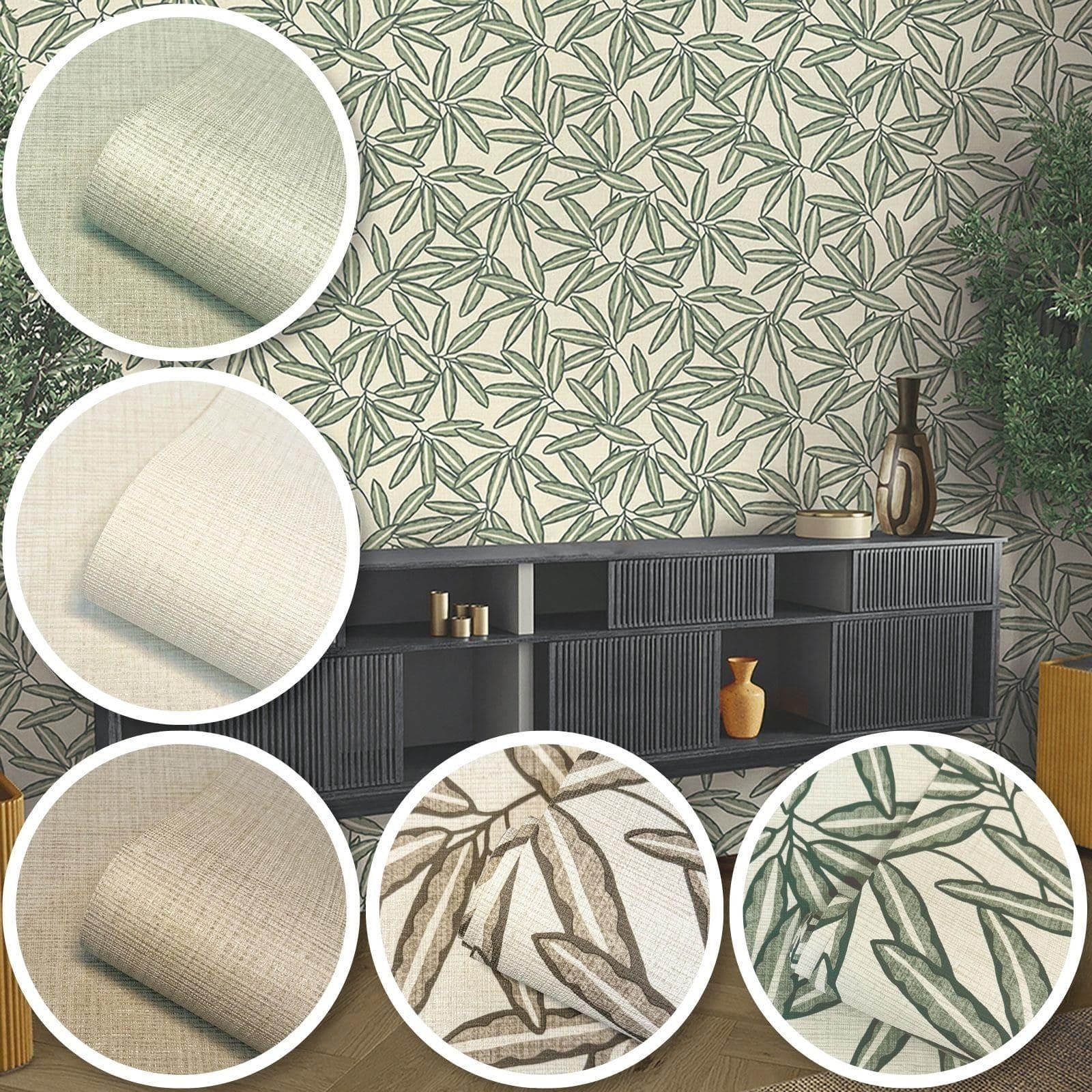 Plain Texture Leaf Wallpaper Grasscloth Vinyl Living Room Wall - Choose ...