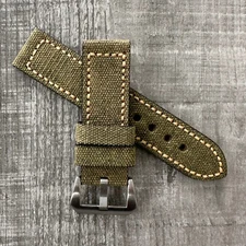 24mm Green Canvas Watch Strap For OFFICINE PANERAI Marina Luminor PAM Watches