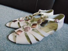 Image of Ladies Hotter Surabaya Beige Leather Embellished Low Wedge Sandals Size UK 7