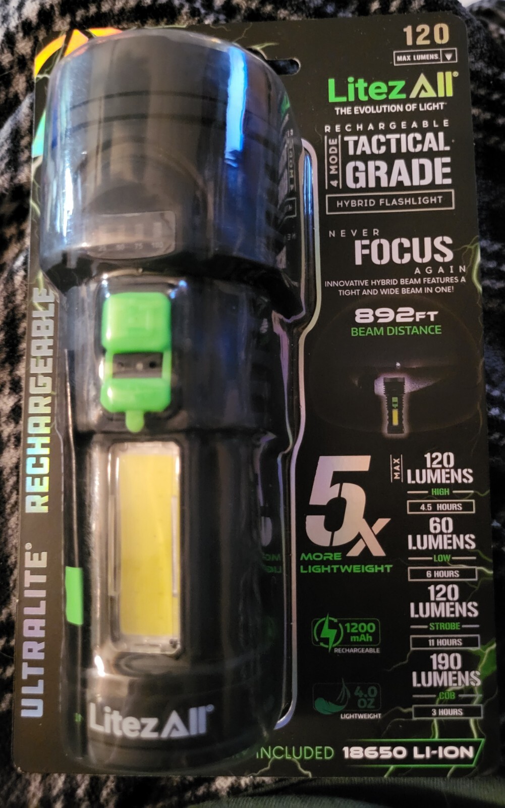 Litezall Rechargeable Ultac OG Soft Touch Flashlight (TDW025324) Tactical  Grade