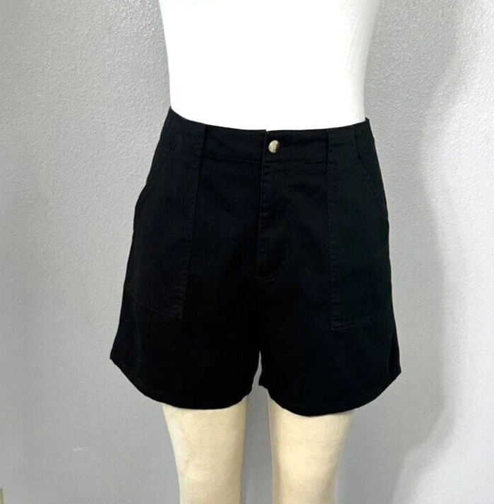 Rafaella Shorts Size 10 Women's Vintage Goth Flounce Black Cotton High Waist - Image 2 of 4