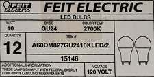  24 12 - 2 PACKS Feit GU24 A19 2 PIN LED Dimmable 800 Lumens 10W/60W Equivalent