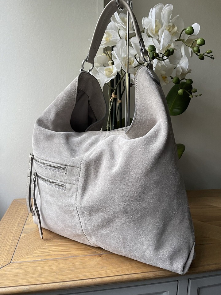 Mint Velvet light grey suede leather handbag hobo bag eBay