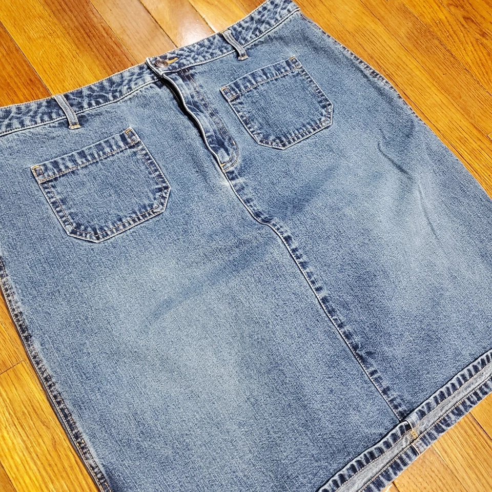 Falda vaquera cargo tiro alto azul marino antigua vintage Y2K talla 14 azul longitud media informal Foto 2 de 4