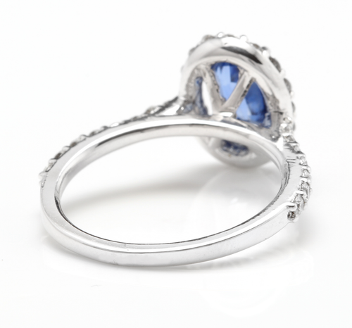 2.90Ct Natural Blue Sapphire & Diamond 14K White Solid Gold Ring - Picture 4 of 8