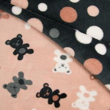 Reversible Super Soft Cuddle Fleece Fabric Material - TEDDIES DOTS PINK