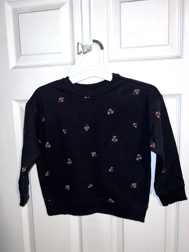 EASY-PEASY Girls Navy Floral Print Organic Cotton Blend Crewneck Pullover Sz 5T - Picture 2 of 4