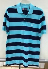 Men  s CHAPS POLO SHIRT NAVY BLUE / AQUA STRIPES Size Small