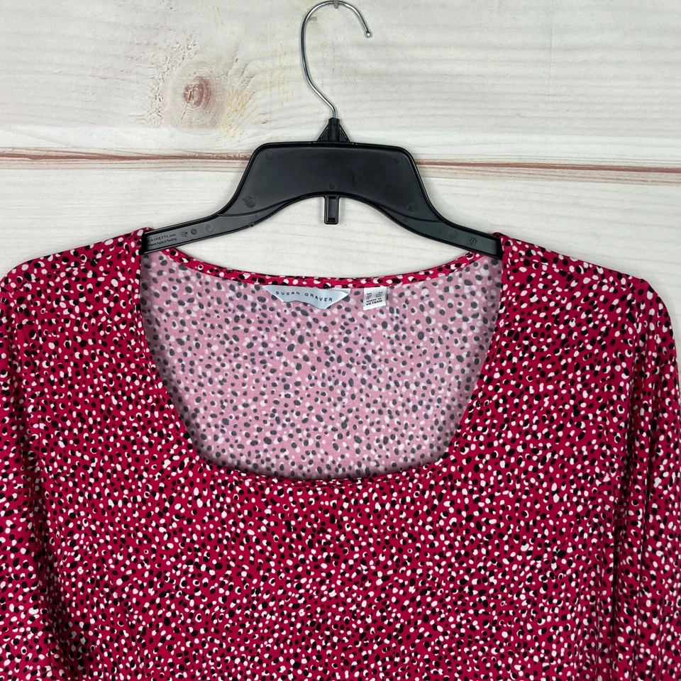 Женский пуловер Susan Graver Top 2X Pink Polka Dot Liquid Knit Fit & Flare туника - Изображение 2 из 4