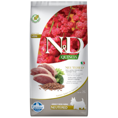 N&D Quinoa Dog Ente Brokkoli Spargel Kastrierte Mini 7kg Trockenfutter Hunde