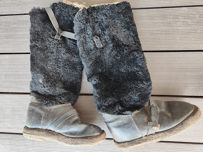 Winter Soviet leather boots Northern Pilot natural fur Унты
