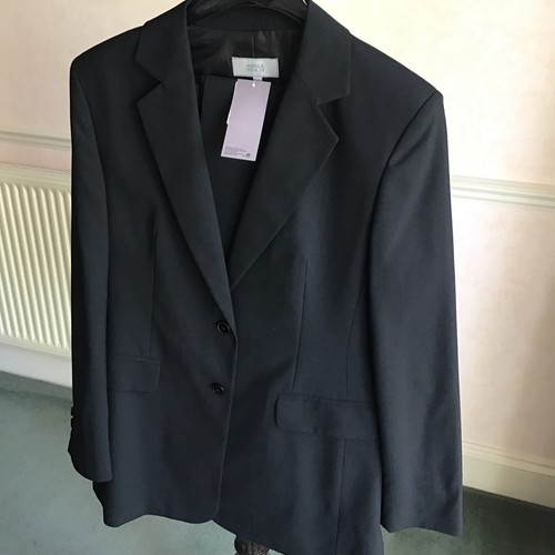 M&S Ladies Wool Blend Trouser Suit Black Jacket 14 Reg Flare Trousers 10 L BNWT - Picture 7 of 24
