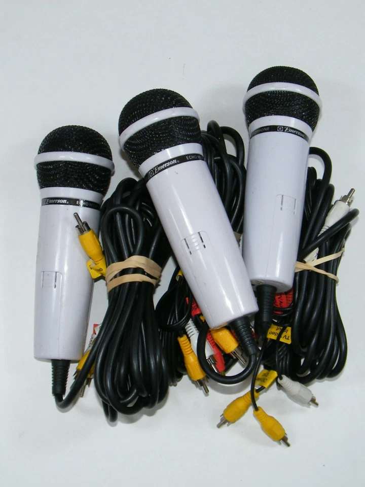 (3) EMERSON ECHO MICROPHONES WHITE WITH CORDS - Image 3 of 4