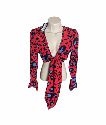 Nasty Gal Front Tie Cheetah Animal Leopard Print Crop Top Party Girl Size 4 Red