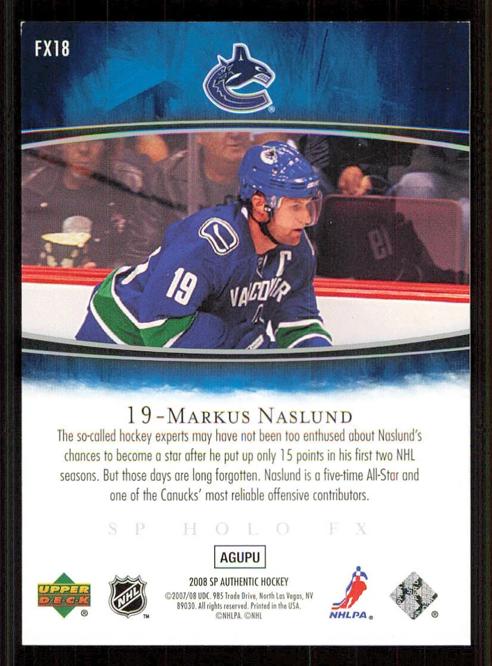 2007-08 SP Authentic Holoview FX #FX18 Markus Naslund - Image 2 of 2