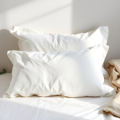 Two Linen Pillowcases 100% Pure Flax Shams White Pillow Slip Cushion Cover Case