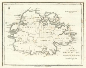 'Map of the Island Antigua', by Bryan EDWARDS. West Indies. Caribbean 1794