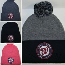 Washington Nationals Pom Pom Beanie ⚾️Knit Cap ⚾️Hat ⚾️MLB PATCH/LOGO ⚾️NEW