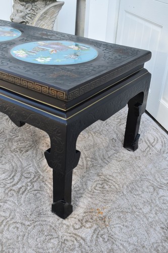 Vintage Asian Cocktail Table w/Cloisonné Panels - Picture 4 of 13