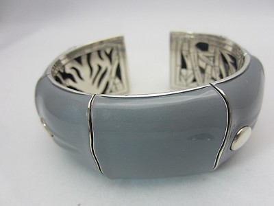 John Hardy Bamboo Kick Cuff Bracelet Gray Enamel 31 mm