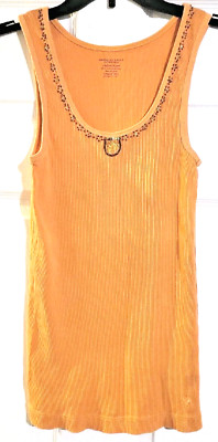 New M American Eagle Sherbet Orange Beaded Ribbed Tank Top Rare 100% Cotton AEO