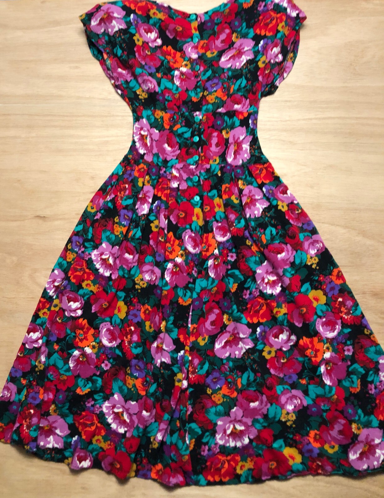 vtg 80s REO Originals Fit N Flare Day Dress Sz 10 Garden Floral Wide Waist Pckts