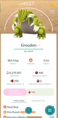 Pokemon Go Shiny Groudon Level 50 3 Züge Feuerschlag, Precipice Bladed Pvp ready