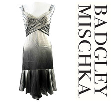 BADGLEY MISCHKA 40's Hollywood Glam Style Silk Dress Womens Size 6 Silver Beaded
