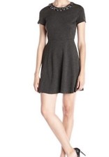 Eliza J Women's Embellished Fit & Flare Knit Dress Charcoal Gray Size 6