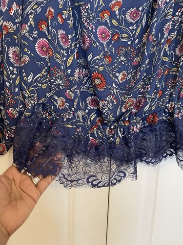 JESSICA SIMPSON Womens L Floral Blue Lace Balloon Sleeves Fairy Cottagecore Boho - Picture 8 of 12